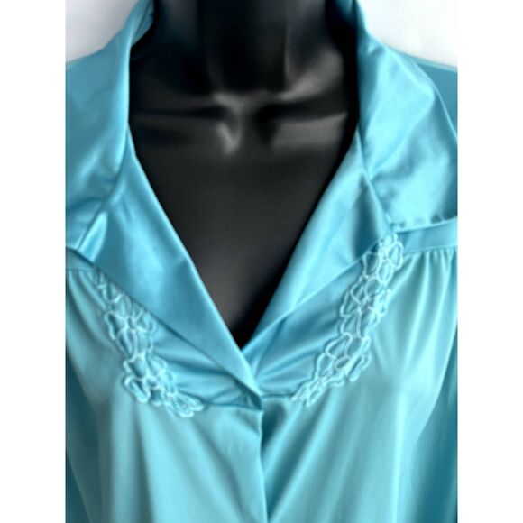 Vintage Vanity Fair Blue Nylon Button Up Robe Dressing Gown House Coat Size L - Picture 2 of 10